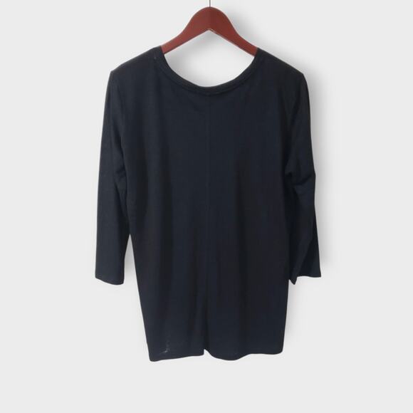 Elliot Lauren Womens Linen Black Boatneck Top Size Med Minimalist Neutral Basic - Picture 6 of 13